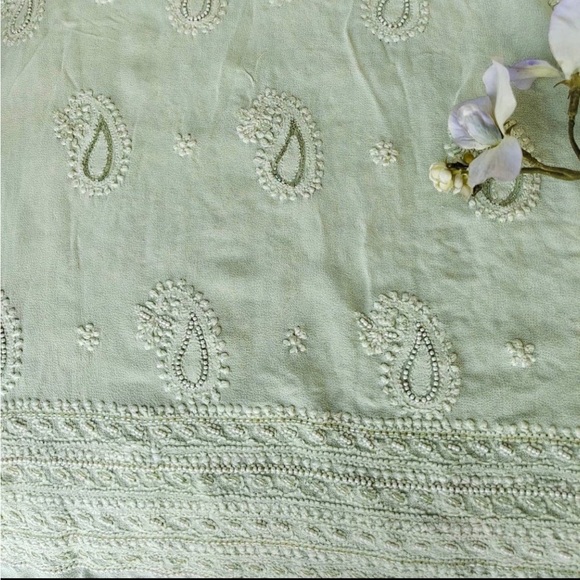 Green Chikankari Dress. Indian Dress with palazzo pants - Picture 6 of 13